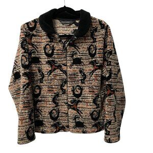 BLACK DIAMOND SWEATER FLEECE VINTAGE HORSE ABSTRACT ARTSY WOMENS L FULL ZIP